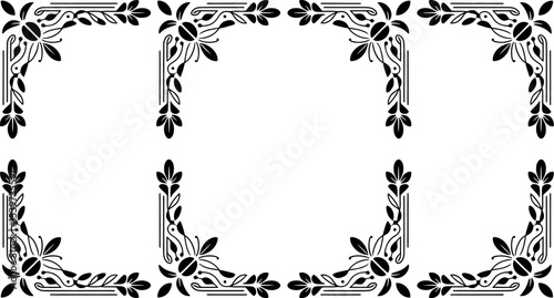 Elegant black floral corner designs arranged symmetrically on a light beige background pattern design
