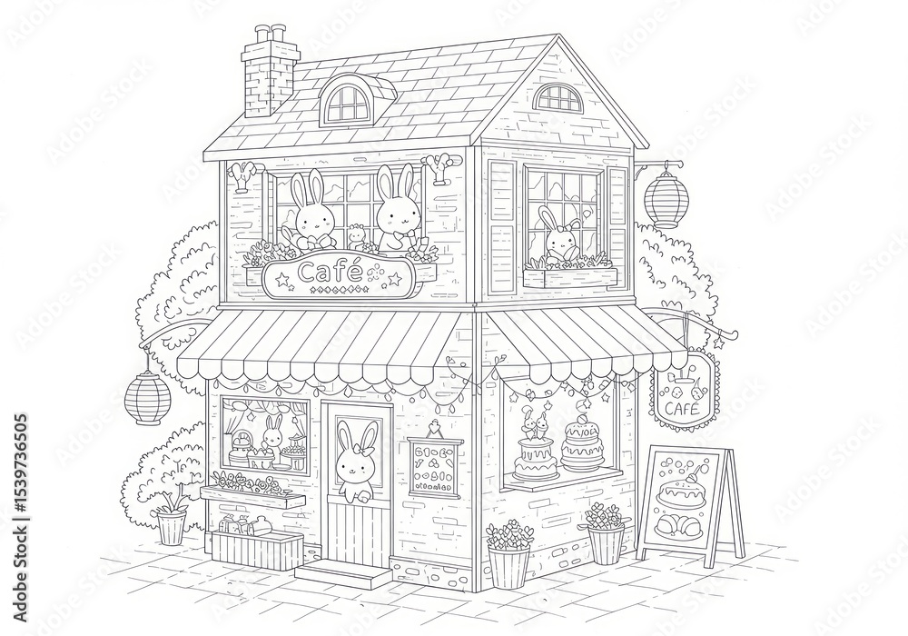 Obraz premium Cute bunny café for coloring