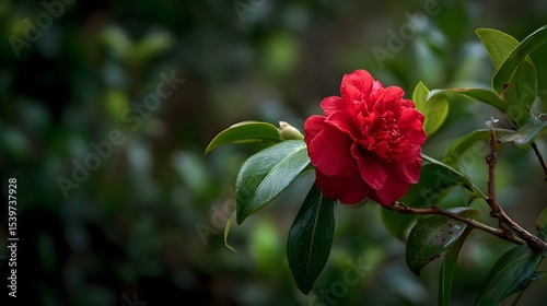Lush Garden Red Camellia Bloom Showcasing Resilience and Vibrant Decor with Adaptive Beauty