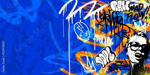 Graffiti background vector with throw-up, tagging hand-drawn, spray paint effect, drips style. Illustration Street art graffiti urban theme for prints, banners, and wall art.