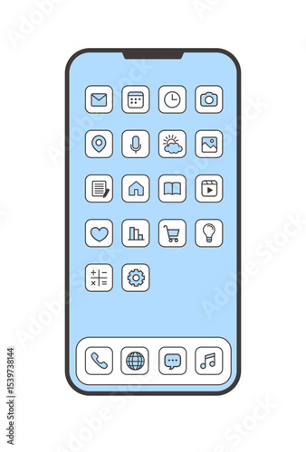 スマートフォン用シンプルアプリアイコンセットの線画イラスト（ベクター）