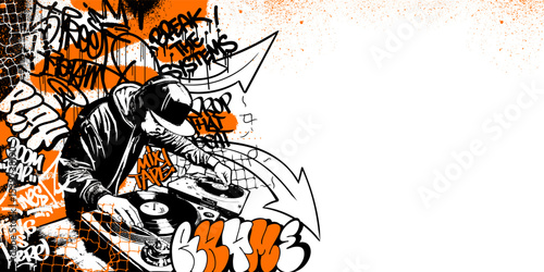 Graffiti background vector with throw-up, tagging hand-drawn, spray paint effect, drips style. Illustration Street art graffiti urban theme for prints, banners, and wall art.