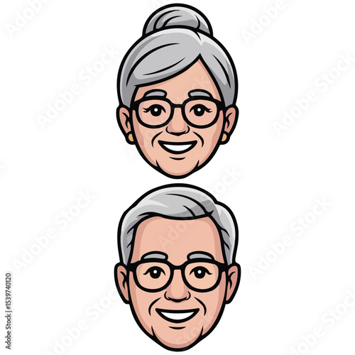 grandparents face doodle isolated vector on white