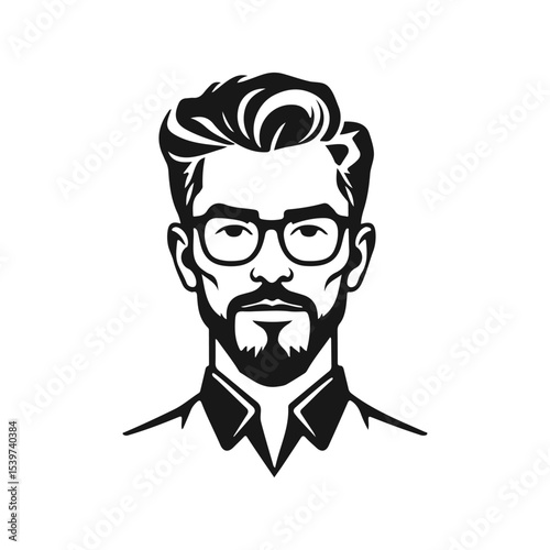 Man icon, businessman avatar vector, office worker icon, hipster face design, graphic male portrait, businessman avatar, bearded man, office worker, hipster face, male portrait