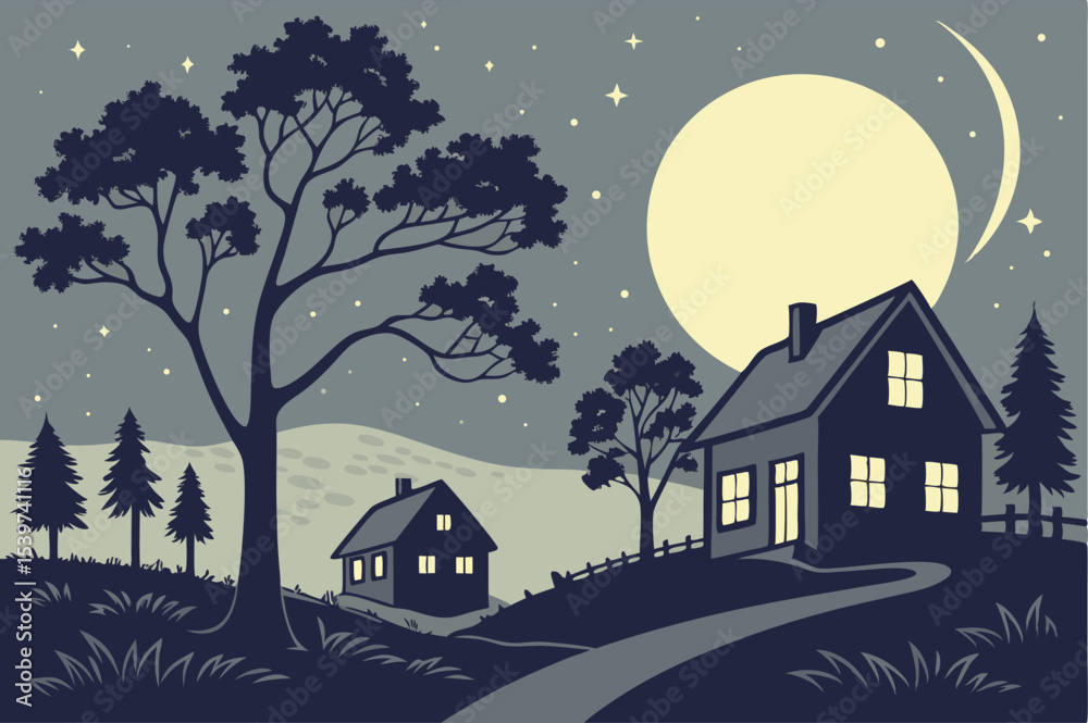 Fototapeta premium Night landscape vector illustration design.