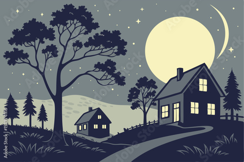 Night landscape vector illustration design.