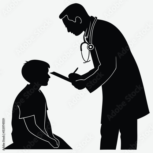 Compassionate doctor attentively examining a patient in a clinical setting  image silhouette design vector art and illustration