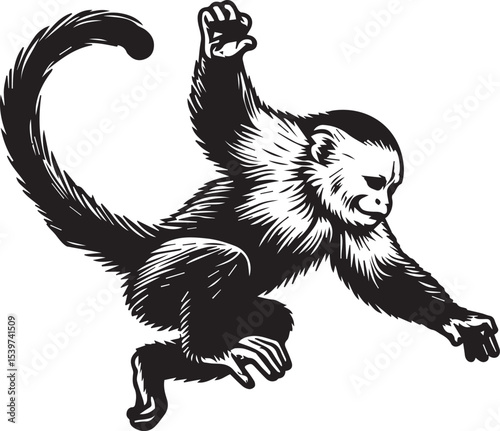 Capuchin Monkey Simple Black and White Vector Illustration