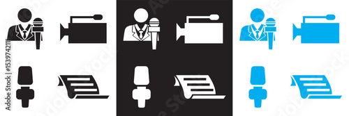 Journalism icon . Vector for Microphone, journalist,  reporter,  interview, newspaper etc. isolated on white and black background. Vector illustration. EPS 10