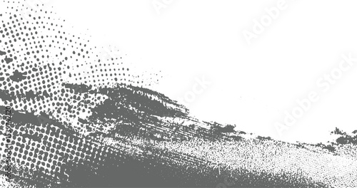 Abstract Gray and White Halftone Texture Background with Distressed Paint Effect and Dotted Pattern Gradients creating a Wavy Landscape Design Element