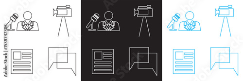 Journalism icon . Vector for Microphone, journalist,  reporter,  interview, newspaper etc. isolated on white and black background. Vector illustration. EPS 10