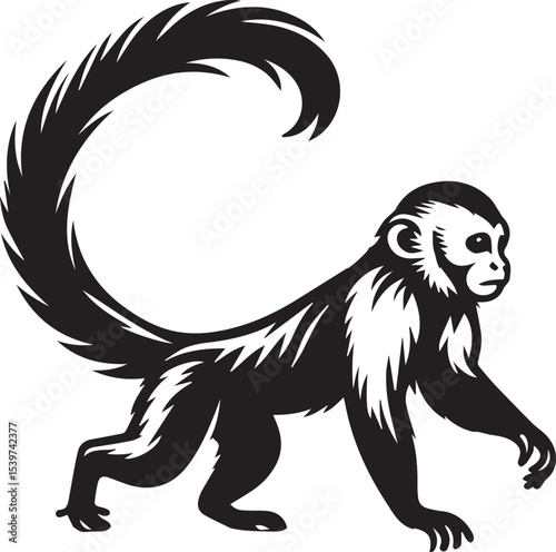 Capuchin Monkey Simple Black and White Vector Illustration
