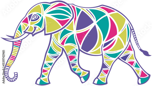 Colorful Abstract Elephant Design – Neon Geometric Animal Art Vector

