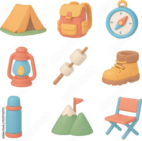 3D Camping Icon Set – Cute and Minimal Outdoor Adventure Elements