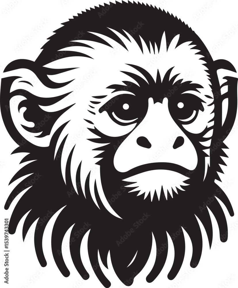 Obraz premium Capuchin Monkey Simple Black and White Vector Illustration