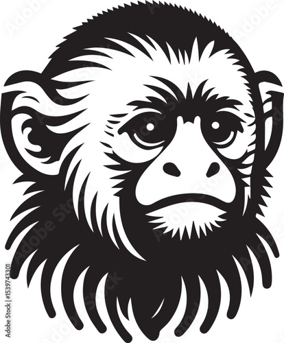 Capuchin Monkey Simple Black and White Vector Illustration