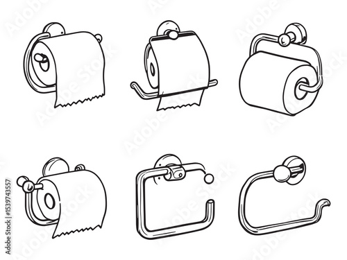 clean toilet paper holder line art vector graphic