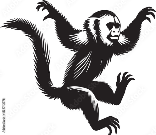 Capuchin Monkey Simple Black and White Vector Illustration