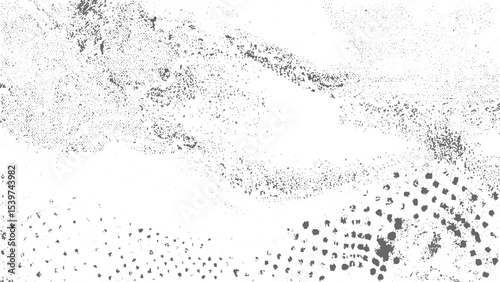 Abstract grayscale texture background with scattered grey particles and speckles varying in size and density creating a mottled effect on a white backdrop resembling a distressed or
