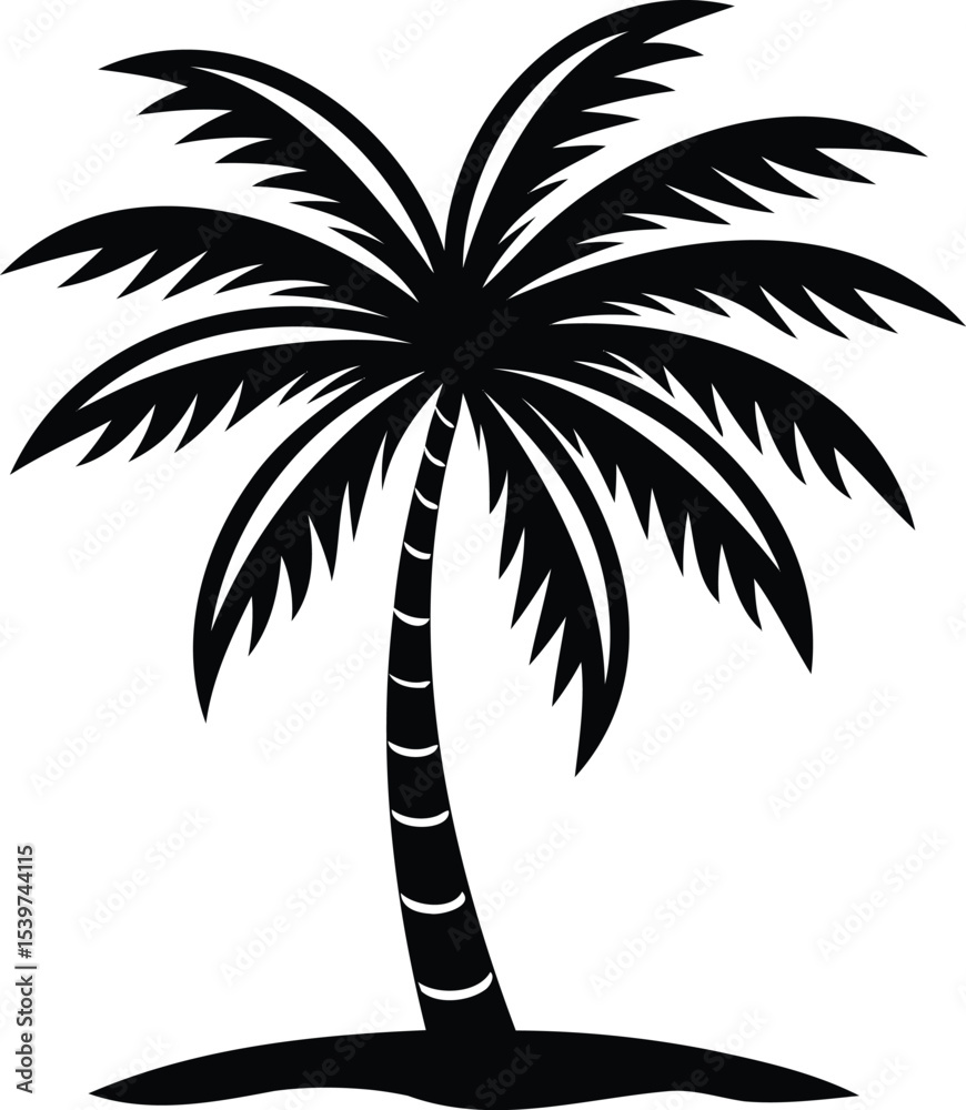 Obraz premium Black and white silhouette of a tropical palm tree on an island