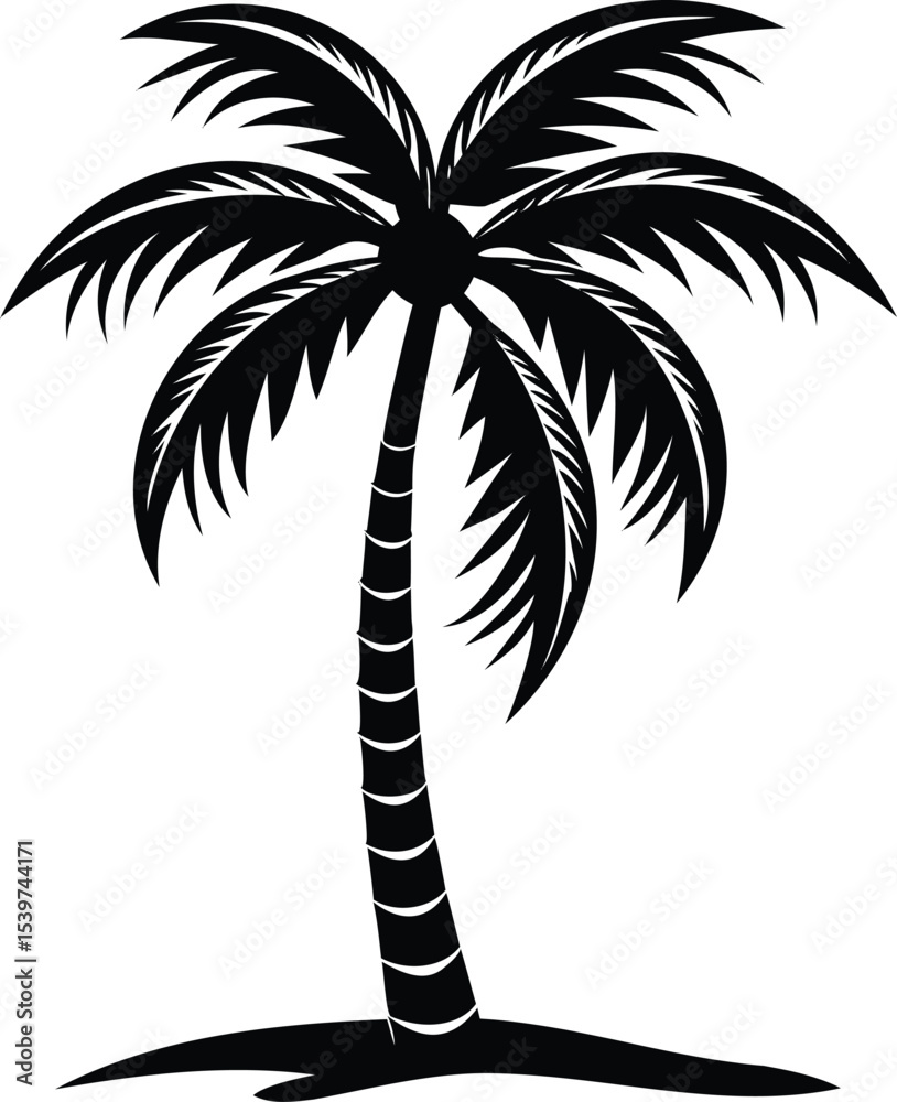 Fototapeta premium Monochrome Palm Tree Silhouette on a Small Island of Tropical Paradise
