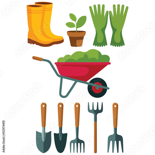 set garden tools grow isolated vector on white