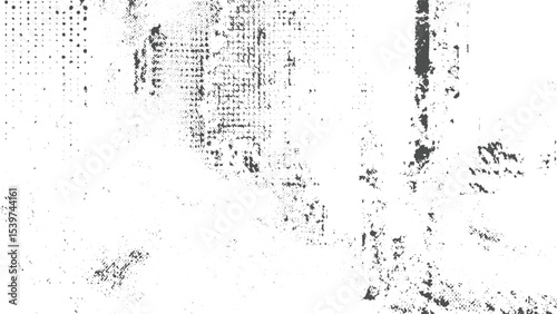 Abstract grayscale texture with mottled gray and white patterns featuring varying densities of speckled and clustered elements creating a distressed or grunge effect with a halftone
