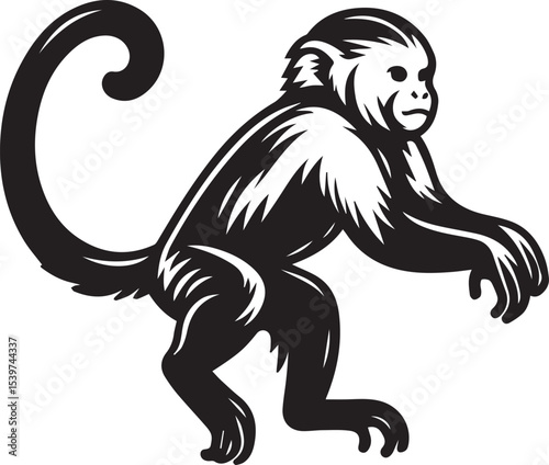 Capuchin Monkey Simple Black and White Vector Illustration