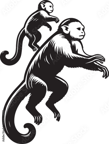 Capuchin Monkey Simple Black and White Vector Illustration