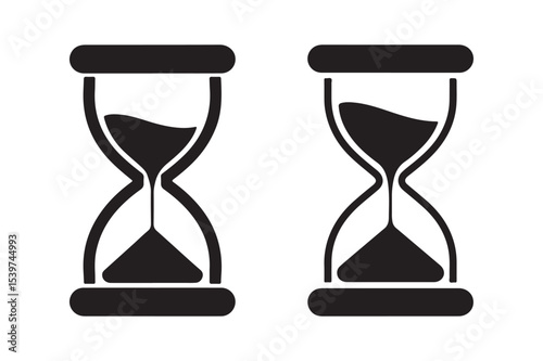 Set of Hourglass Time Icons - Sand Falling and Passing Time Symbols