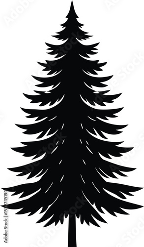 Black silhouette of a coniferous tree on a white background perfect for design