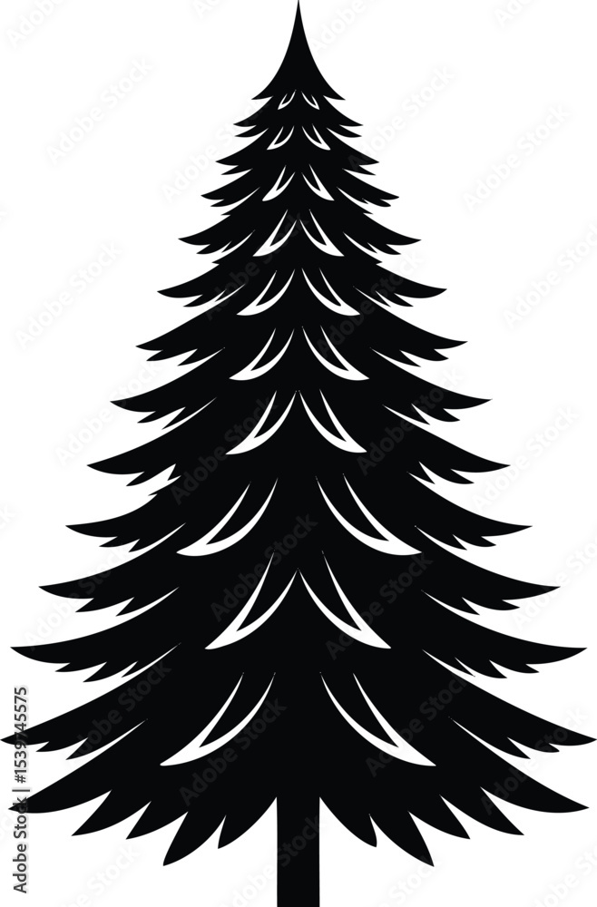 Fototapeta premium Silhouette of a stylized evergreen tree on a crisp white background