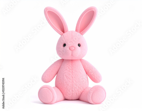 Cuddly Pink Bunny Toy: A soft, plush pink bunny sits in a bright, inviting space, with its long ears and delicate features exuding warmth and comfort, a classic emblem of gentle play.