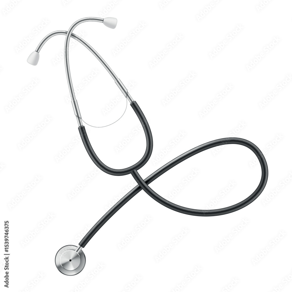 Vector illustration of medical stethoscope isolated on white background suitable for educational content, medical training materials and healthcare graphics. Vector illustration of medical stethoscope isolated on white background suitable for educational content, medical training materials and healthcare graphics.