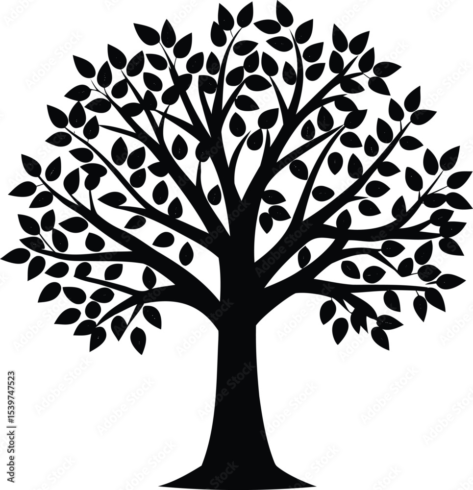 Obraz premium Silhouette of a leafy tree against a white background in vector format