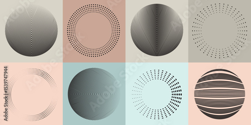 Lines and dots in Circle Form .Rotate rounded shape Vector Illustration .Rotating dots form a circle .Rotating design element . Various lines forming round shape . Abstract Geometric line art .