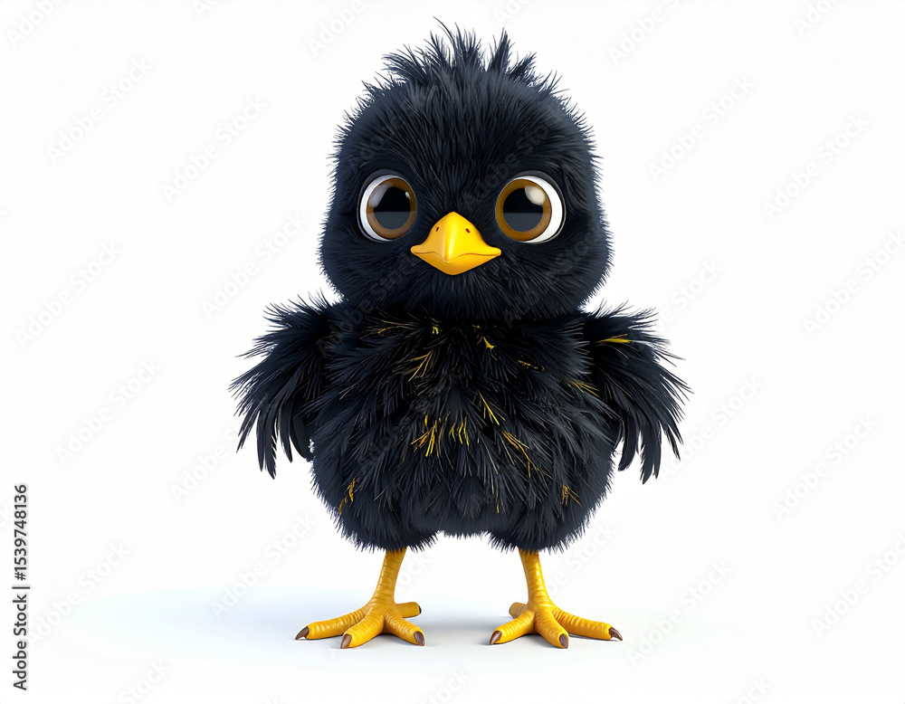 Obraz premium Cute Chick: A delightful, fluffy chick with large, expressive eyes and a sweet, innocent demeanor stands confidently, exuding charm and evoking warmth