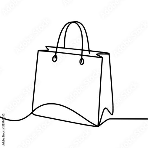 Continuous line drawing of a shopping bag with handles