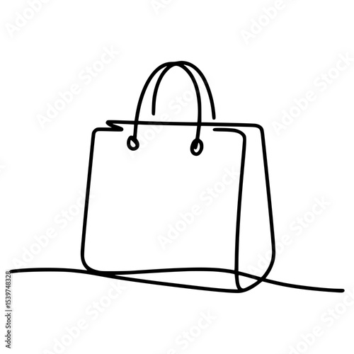 Continuous line drawing of a shopping bag with handles