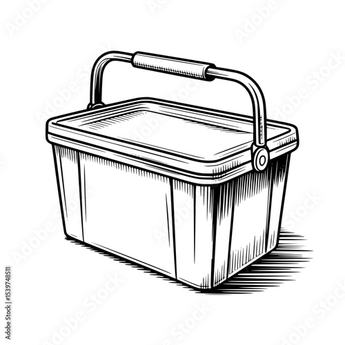 Plastic storage container with lid and handles in black sketch