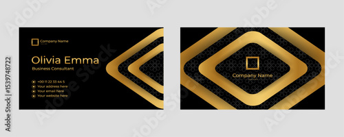 Elegant Business Card Design in Black and Gold with Modern Layout