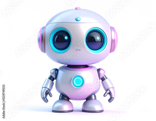 Adorable Robot: A charming, cute robot, brought to life in vivid colors, with oversized, expressive eyes and a friendly demeanor, ready to capture the imagination