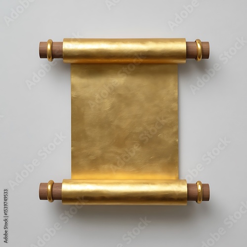 Golden scroll with wooden rods isolated on white background