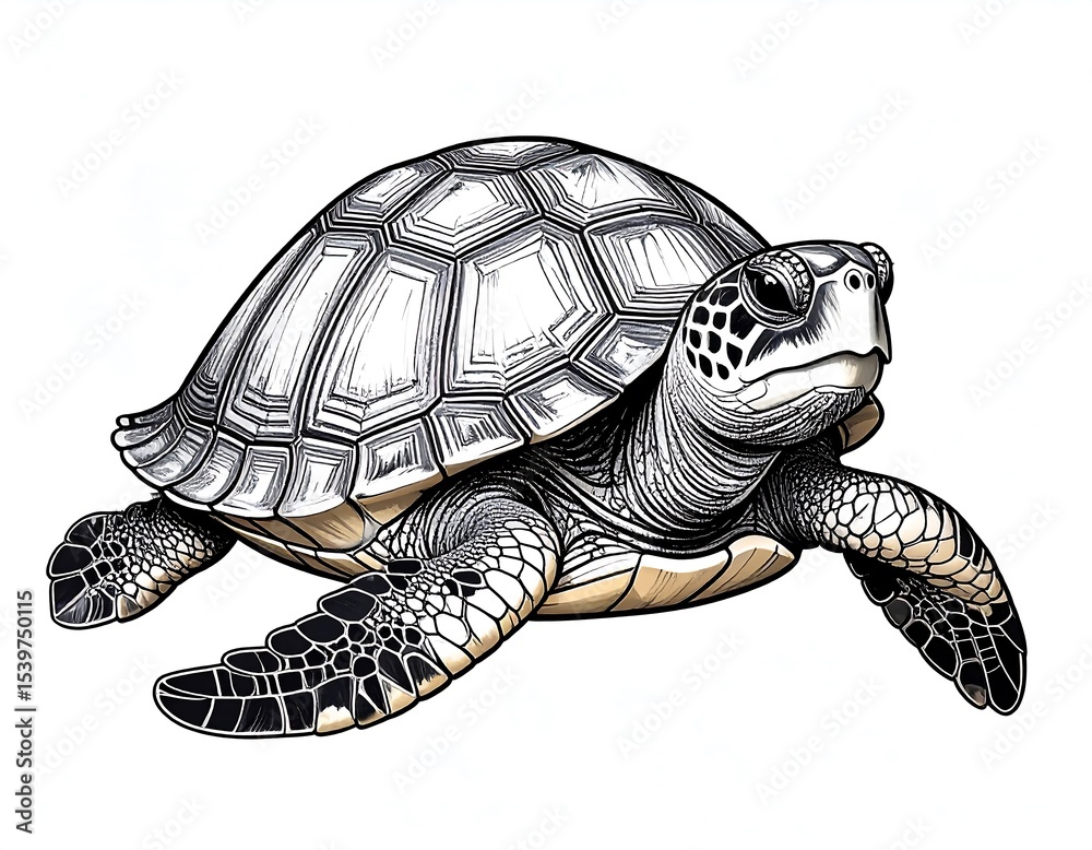 Fototapeta premium Sea Turtle Elegant Black and White Drawing, Detailed Illustration