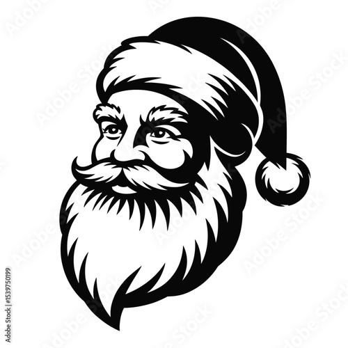 Black and White Santa Claus Head Vector Illustration christmas holiday