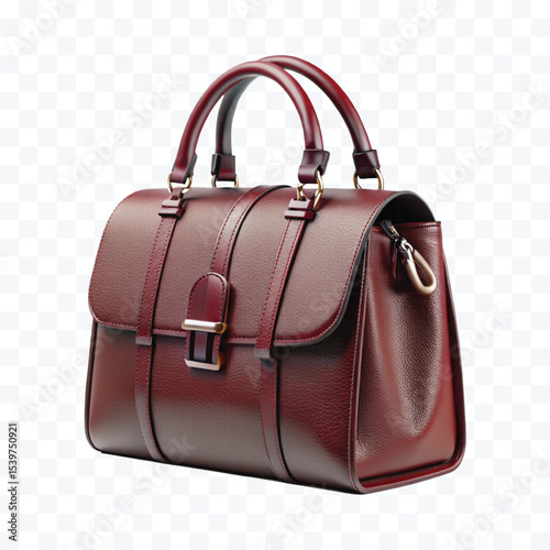 realistic 3d beautiful  female leather fashionable bag in different colour style  isolated on transparent background	