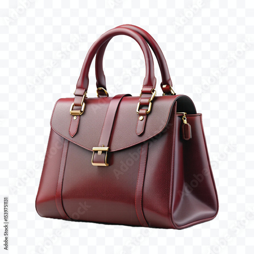 realistic 3d beautiful  female leather fashionable bag in different colour style  isolated on transparent background	
