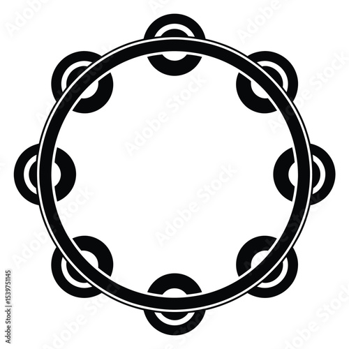 Black And White Vector Illustration Of Eight Cymbal Tambourine 1