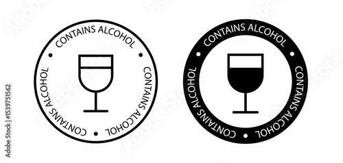 Alcohol contain icon for medication, cosmetic, food, candies. Wine glass icon. Product contains alcohol sign. Vector illustration on white background.