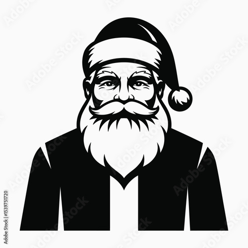 Black And White Vector Illustration Santa Claus Portrait christmas